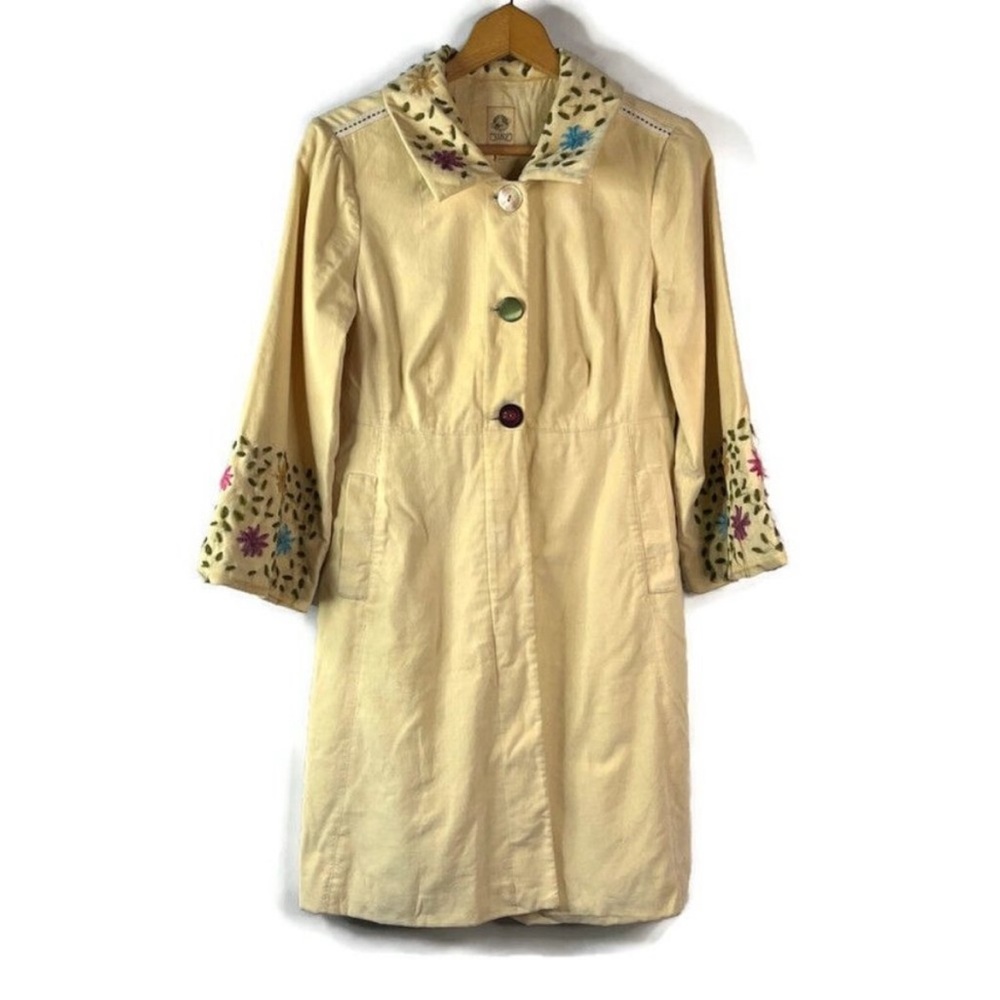 Anthropologie tiny womens cream pea coat floral embroidery